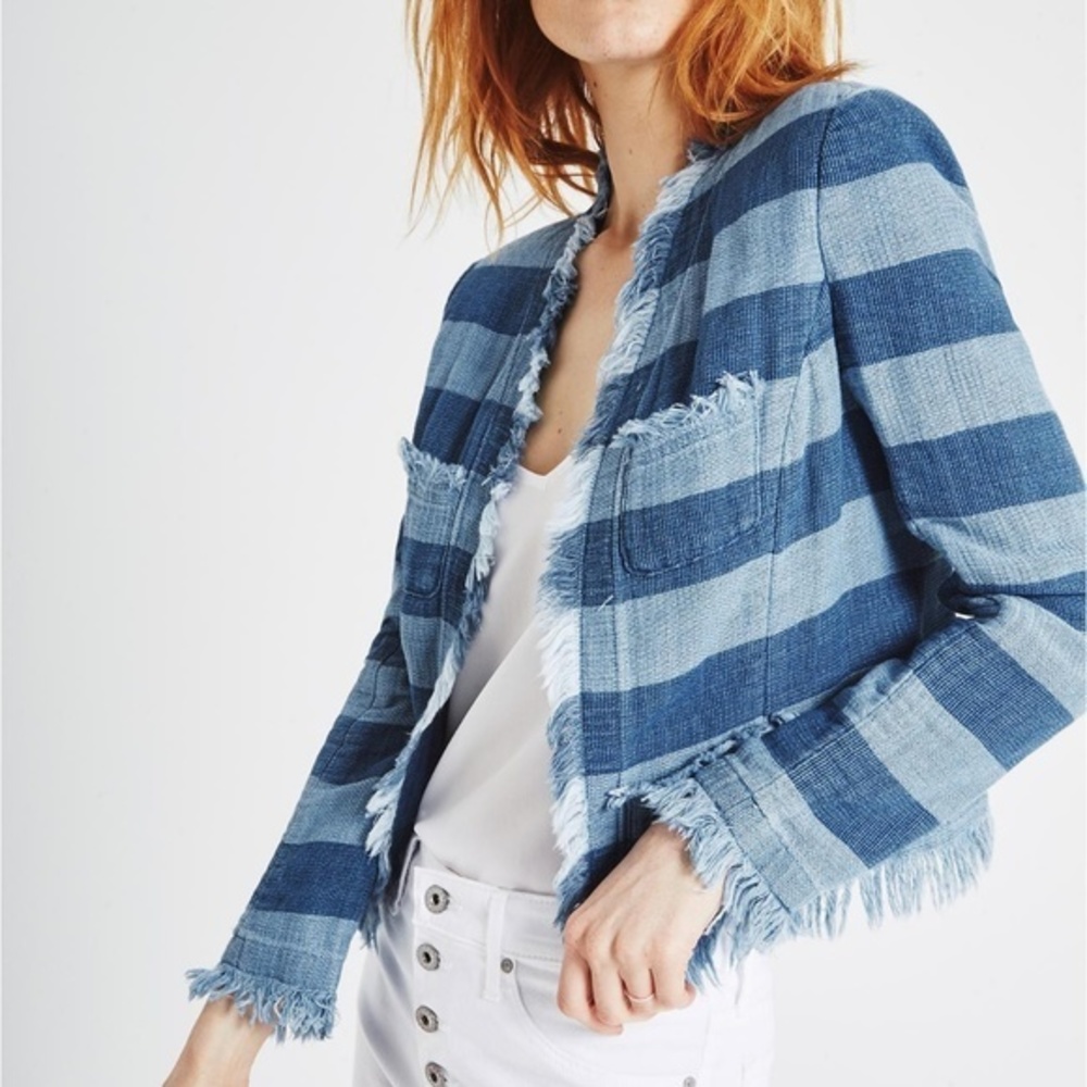 AG blue denim striped blazer jacket size M